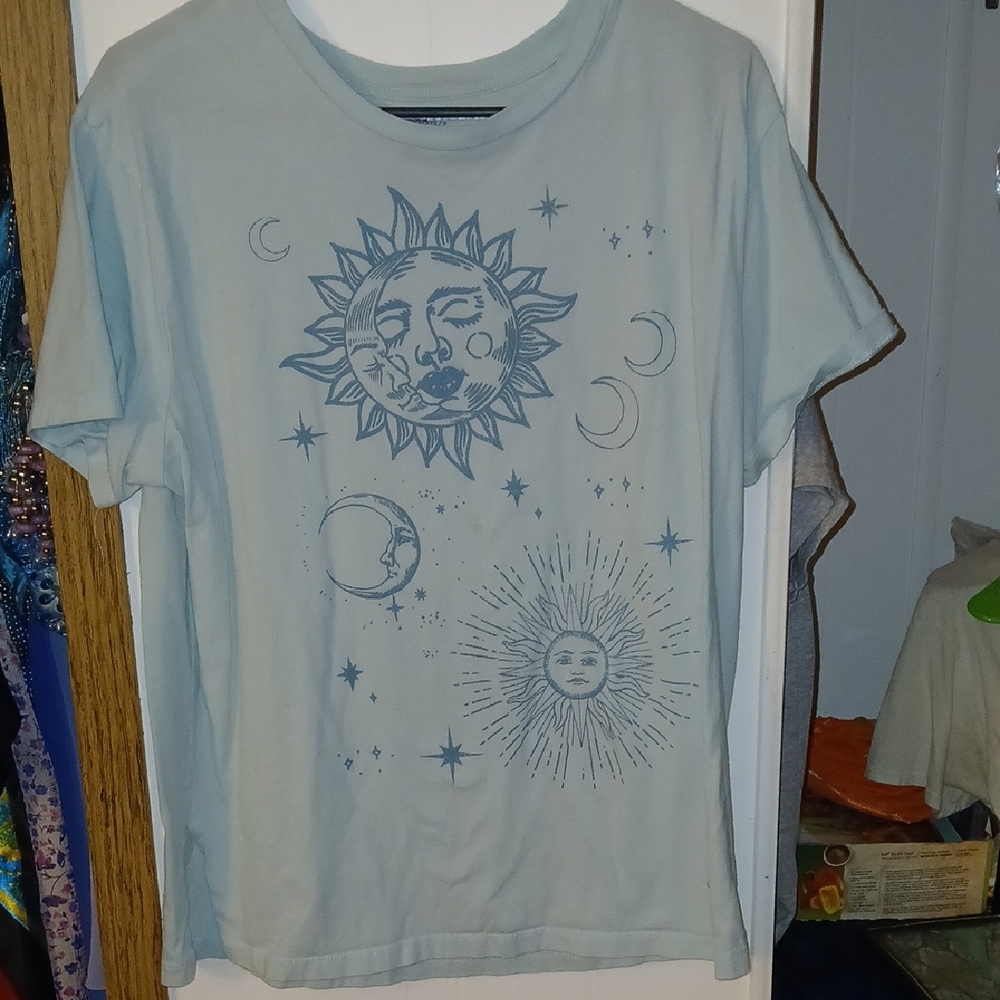 Graphic Tee with Sun and Moon Design
